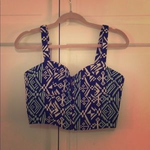 Aztec light mint, black and white crop top